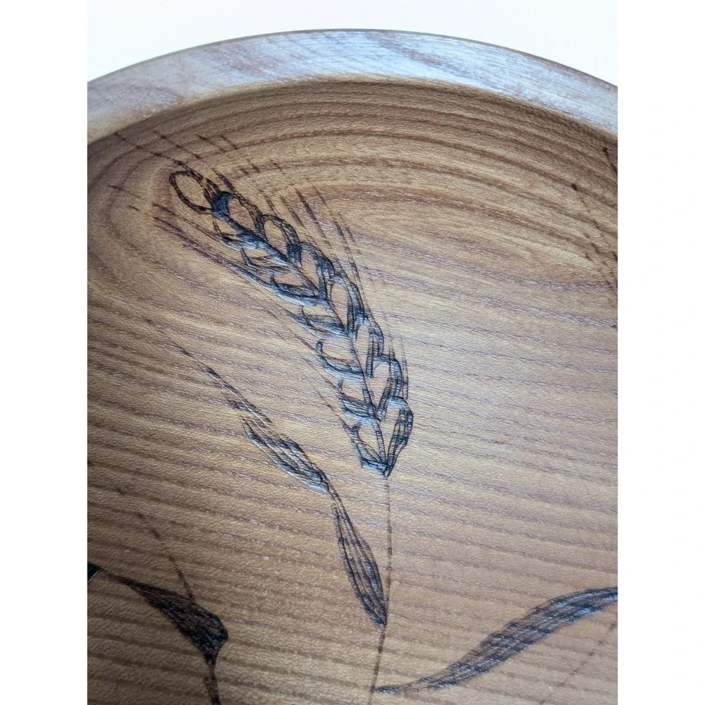 Vtg West Germany Bread Plate Wood Burned Wheat Design Wall Hanging 9